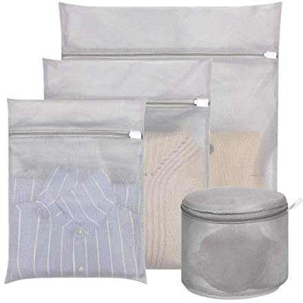 Hivool Bolsa Malla de Lavandería-Conjunto de 4 bolsas (1XL & 1L & 1M & 1Sujetador) para separar ropa en lavadora, proteger sujetadores lavadora, Bolsa para la Colada con Cremallera Cerrada