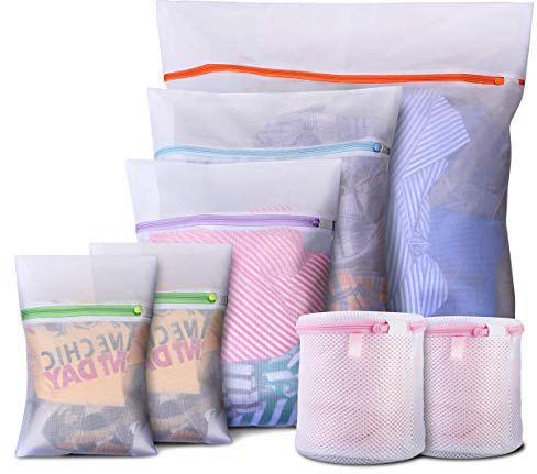 DMplus 7PCS Bolsa Lavadora, Bolsas para Lavandería de Malla con Cremallera. 5 Tamaños para Ropa Interior, Camisetas, Pantalones, Sujetadores. Bolsas de la Colada para Proteger y Organizar Ropas.