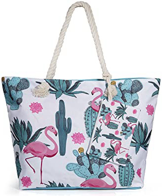 Diealles Bolsa de Playa de Lona Mujer Grande, Bolsa de Playa Grande con Cremallera para Mujeres y Niñas