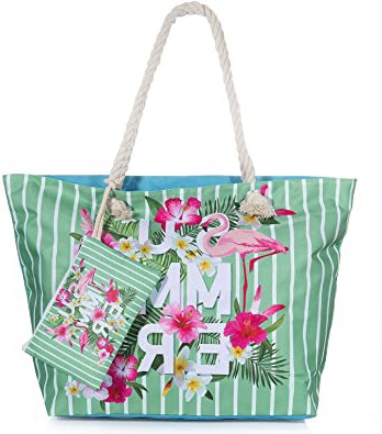 ZOEON Bolsa de Playa de Lona Mujer Grande Bolso de Mano Shopper Bolsa con Cremallera