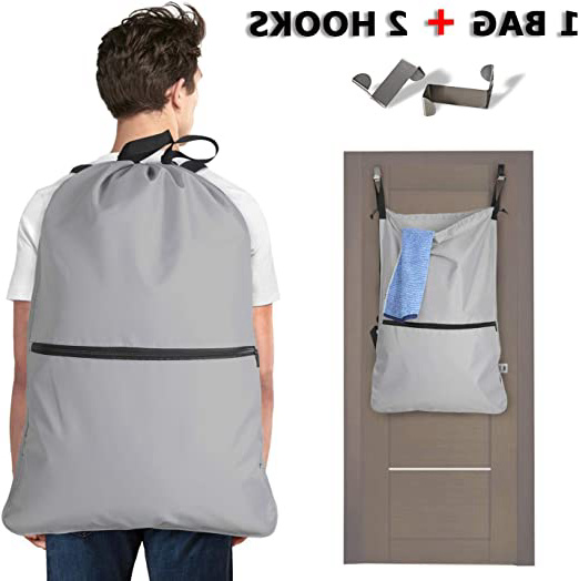 Luxja Bolsas para la Colada, Bolsa de Ropa Sucia, cesto de la Ropa con Ganchos para Puerta y Correas de Hombro de Acero Inoxidable Extra, Gris