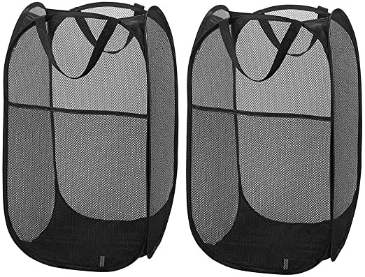 WD&CD Cestos para Lavandería Plegables 【2 Pack】 Plegable Pop-Up Malla Cesto de Ropa Bolsa Bin Cesto Juguete Organizador de Almacenamiento Cesta de Lavandería Independiente con Asas Extendidas (Negro)