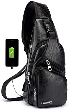 Pawaca Bolso del pecho del cuero de los hombres, bolso del bandolera de Crossbody Bolsos de la honda Bolso del mensajero de la mochila Mochila para el viaje ocasional del deporte del que
