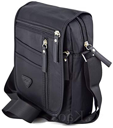 Gloria Kaos - Bolso de Hombre Bandolera Ajustable Nailon Negro Multibolsillos Unisex