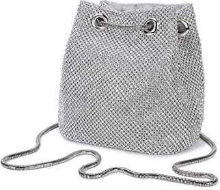 Bolso de Noche Bolso de Hombro Mujer Glitter Diamond Embrague Bolsos de Hechos a Mano Cadena de Encogimiento para Boda/Fiesta/Baile-Plateado
