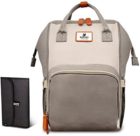 Hafmall Mochilas para Pañales de Viaje de Múltiples Funciones a Prueba de Agua Bolsos Cambiadores de Botella Bolsillos para El Cuidado del Bebé, Moda Macaron (marfil y gris)