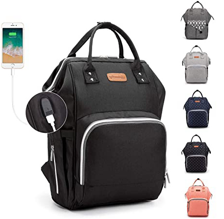 Ramotto Mochila de Pañales, Bolsa de Pañales Multifuncional de Gran Capacidad, Bolsos Cambiadores Pañales con USB Puerto de Carga 2 Ganchos de Cochecito y Bolsa de Preservación de Calor (Negro)