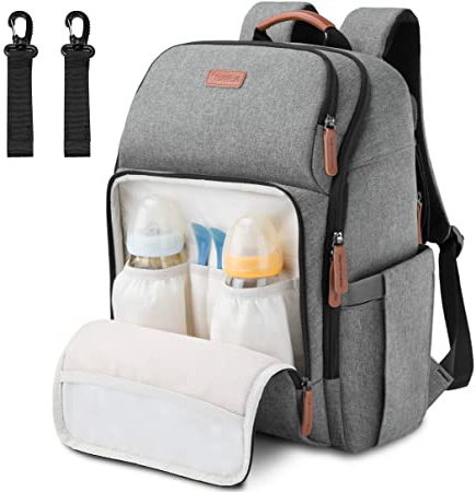NEWHEY Mochilas de Pañales Bebé Bolsa de Pañales Mamá Multifuncional Gran Capacidad Bolsos Cambiadores Pañales Impermeable con 2 Correas de Cochecito Gris