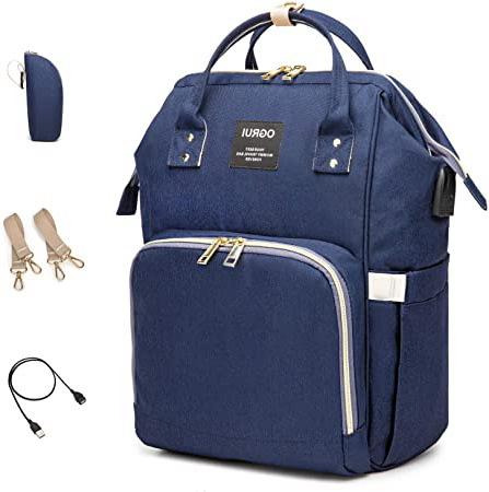 Pañal Bolso Mochila, Bolso de Viaje Gran Capacidad Impermeable Bolsos Cambiadores Multifunción para Cuidado de Bebé y Mamá viajes con Cambiador y Ganchos Carrito Bebé (azul marino 3)