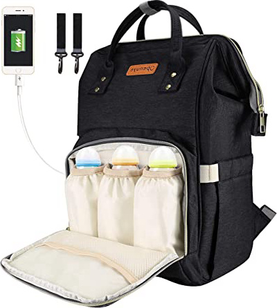 Mochilas para Pañales Bolsa de Pañales Multifuncional de Gran Capacidad Bolsos Cambiadores Pañales con USB Puerto (Negro)