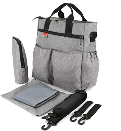 Bolsa de Pañales Insular de Bebé de Pañales Bolsa de Bebé Portátil De Suspensión de Gran Capacidad Oblicua Mochila(Gray)