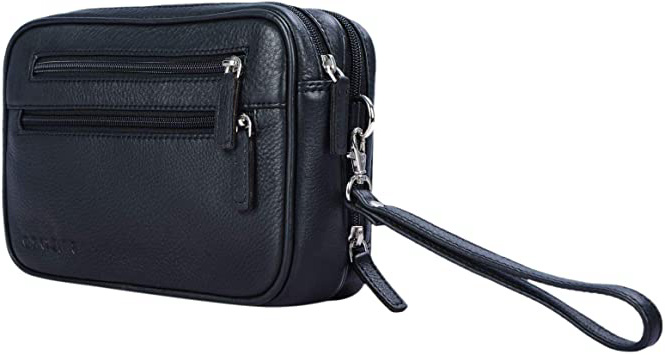 STILORD 'Nero' Bolso Mano Piel Vintage Cartera Hombre Elegante Neceser Bolsa Viaje pequeña de auténtico Cuero, Color:Negro