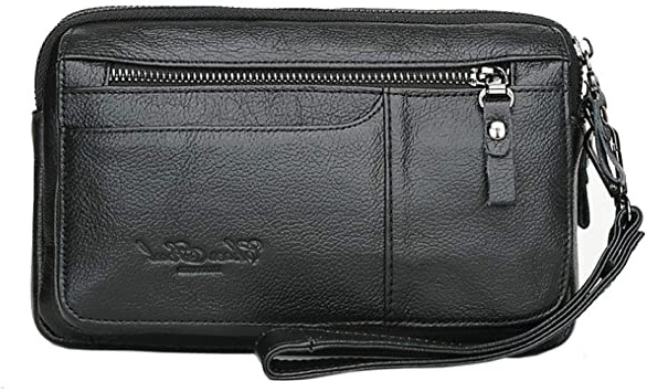 Xieben Bolso De Cuero Correa para La Muñeca para Hombre Titular De Teléfono Bolso para La Bolsa Negocio Compartimientos Múltiples Bolso iPhone X / 8/8 Plus Negro