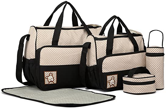 Miss Lulu Totes - Bolso cambiador de pañales multifunción para hospital, maternidad y maternidad, 5 unidades negro Juego negro. Talla:M