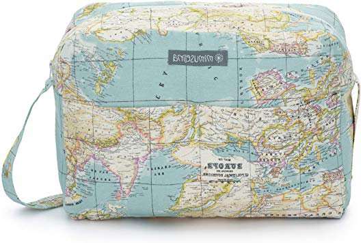 Mimuselina Bolsa de Maternidad | Bolso Organizador Productos Bebé, Bolsa Maternal para Hospital y para Silla de Paseo, Impermeable, Espaciosa, Práctica y Cómoda, Estampado Mapamundi, 40x28x14 cm