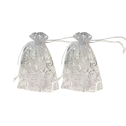 VORCOOL Bolsas de Organza con cordón Ajustable, 50 Piezas de bolsitas para Bolsas de Organza de Plata para la Fiesta de Bodas, Joyas, Dulces, Bolsas de Tul