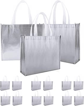 PHOGARY 12 Bolsas de Regalo Grandes con Asa (Plata) Bolsas de Tela con Estilo no Tejidas para Cumpleaños Favor de Fiesta de Boda, Baby Shower, Envoltura de Regalo