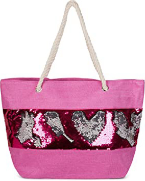 styleBREAKER Bolso para la Playa XXL de Mujer con Lentejuelas Reversibles y Cremallera, Bolso de Hombro, Bolso para Compras 02012280, Color:Rosa/Rosa-Plata