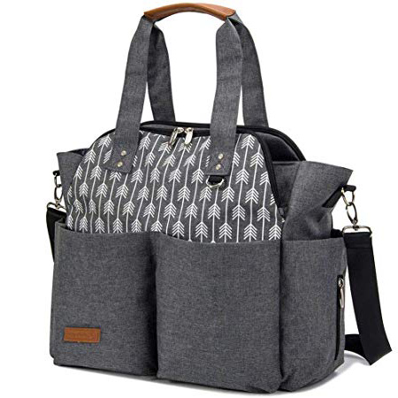 Lekebaby Bolso cambiador de pañales para mamá y niña, Satchel Messenger de gran capacidad, impresión de flecha, gris