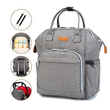 Wemk Mochilas de Pañales y Biberones, Mochila de Cambio Bebé con Bolsillo Térmico para Biberones y 2 Correas de Cochecito, Fondo Impermeable, Gran Capacidad - Gris