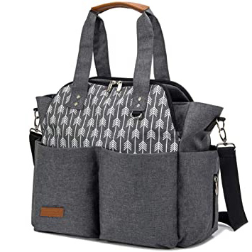 Lekebaby Bolso cambiador de pañales para mamá y niña, Satchel Messenger de gran capacidad, impresión de flecha, gris