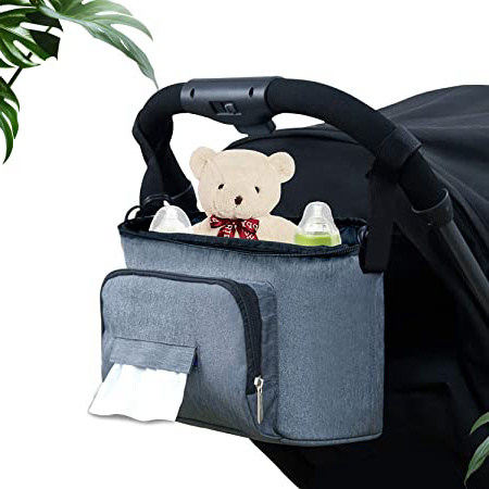 LinGear Bolsa Organizadora de Cochecito Ligero para Bebé y Madre Nueva, Bolsa de Hombro, Oxford Nylon Antibacterial, Gran Capacidad de Alcenamiento para Biberón, Pañuelo, Ropa, Chupete, etc. (Gris)
