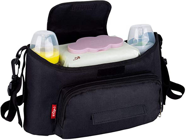 Organizador de Cochecito Bolsa, Lesfit Multifuncional Organizador para Bebé Carrito Impermeable con Dos Aislados para Botellas, Negro