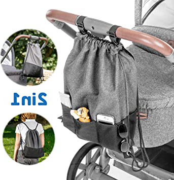 Zamboo Bolsa Ligera Silla de paseo - Bolso Panera Universal/Organizador Carrito con ganchos - Pequeño bolso cambiador/Mochila para pañales - Gris Negro Mochila para pañales - Gris Negro