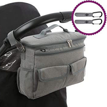 Organizador para coches de paseo con dos ganchos para cochecitos de BTR. Diseño universal. Gris