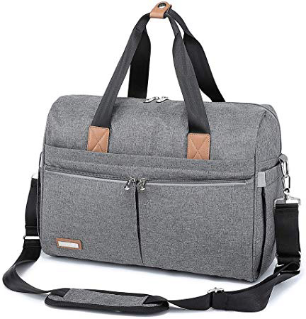 Bolsa Maternal de Pañales RUVALINO, Gran Bolso de Viaje, para el Carrito del Bebé, Elegante para Mamá y Papá, Cambiador de Bebé Convertible para Niños y Niñas con Bolsillos Independientes (gris)