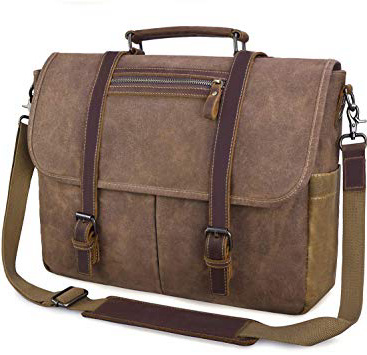 NUBILY Bolsa Mensajero Hombre Maletín para Ordenador portátil 15.6 Pulgadas Bolso Bandolera de Negocios Vintage Lona Marrón