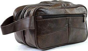 Bolsa de aseo para hombre, de piel, para artículos de aseo personal / viaje / vacaciones / pasar la noche fuera / fin de semana (color negro o marrón) marrón marrón