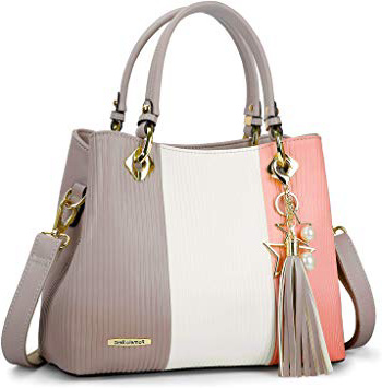 Pomelo Best Bolsos de Mujer, Bolso Señora Tote Multicolor Rayas PU Cuero Con Flecos Bolso Hombro Bolso Shopper perfecto para Trabajo, Diario Vida, Navidad y Fiesta ect (Rosa)