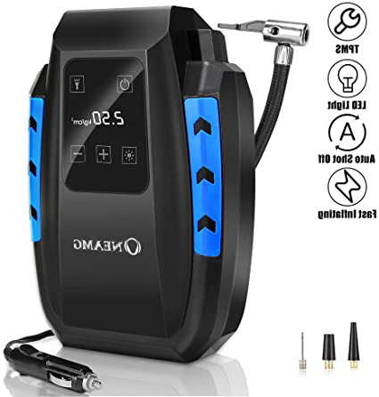 OneAmg Compresor de Aire Eléctrico Portátil Bomba de Aire Eléctrico Hinchador Portátil Alimentado con Manómetro 12V con LED Luces de Emergencia para Hinchar Neumático de Moto Coche y Bicicleta (Blue)