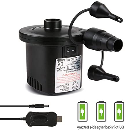Deeplee Bomba de Aire Eléctrica, Inflador Bateria Recargable de llenado Rápido para Inflar/Desinflar, Inflador Colchon Hinchable, 3 Boquillas Incluidas (Adaptador USB: 5V)