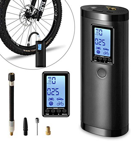 Compresor de Aire Portátil con Batería recargable 2000 mAh,Bomba de bicicleta electrica,Multifuncional para Coche,Moto,Pelotas y etc,Cable USB recargable,Pantalla LCD digital y linterna LED