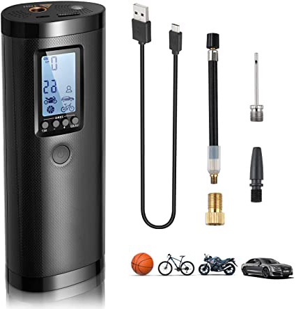 Vastar Compresor de Aire Portátil - Bomba Neumáticos con Pantalla Digital, Potencia Móvil, Luz LED, 5 Modos para Pelota/Bicicleta/Auto/Anillo de Natación Batería de Litio100PSI, 2000mAh, 20 l/min