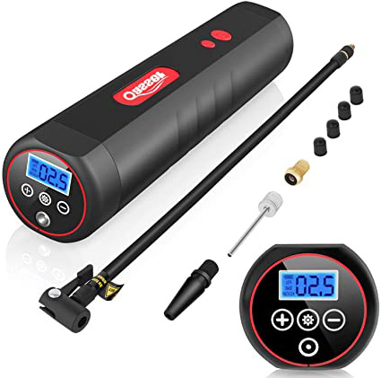 Oasser Compresor de Aire Portátil Mini Bomba de Inflado Eléctrica con Indicador de Presión LCD Digital de 120PSI 2000mAh Batería de Litio 12V/DC 20 Litros/Min P1S
