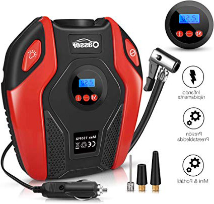Oasser Compresor de Aire Eléctrico Portátil Bomba de aire Eléctrico Hinchador Portátil Alimentado a 12v con Pantalla LCD y luz LED 150psi Apto para Hinchar Neumáticos de Moto Coche y Bicicleta