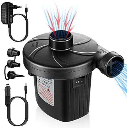 Newdora Bomba de Aire Eléctrica Bomba de Aire con 3 Accesorios con Hinchar y Deshinchar Usado para el Hogar de Vacaciones Camping Airbed, Niños Piscina y Juguetes,Car, etc