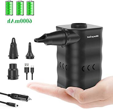 morpilot Bomba de Aire Eléctrica Inalámbrica Recargable, DC 12V/1A USB Infla-desinfla, 3 Boquillas Inflador Eléctrico Portátil Hinchador Eléctrico para Barca Colchoneta Camas Hinchables Sofá Inflable