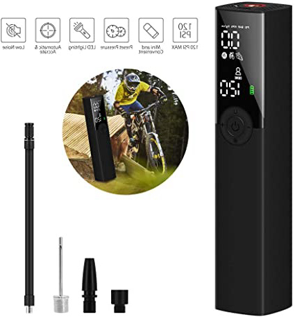 VEEAPE Compresor de Aire Portátil Mini Bomba de Inflado Eléctrica con Indicador de Presión LCD Digital de 120PSI 1200mAh Batería de Litio,para automóviles Motocicletas y Todas Las Bicicletas
