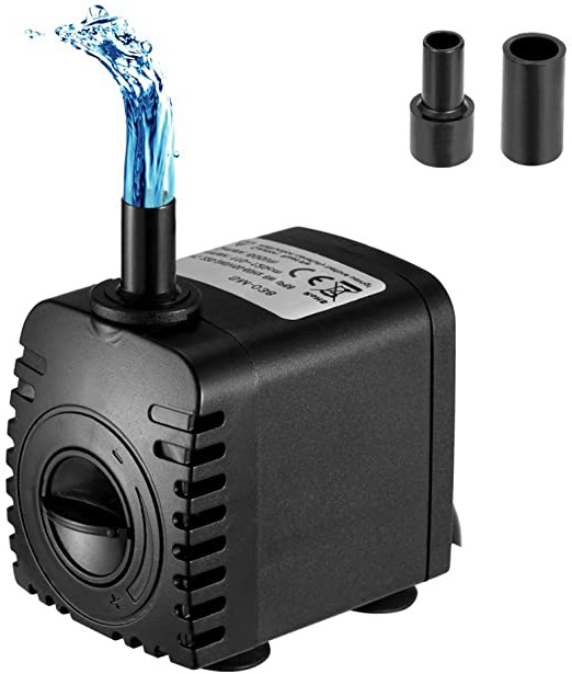 Homvik Bomba de Agua Bomba Sumergible para Acuario Estanque Pecera Fuente Circulación de Agua Dulce y Marino con 2 Boquillas 8W 600L/H 1.2m de Altura