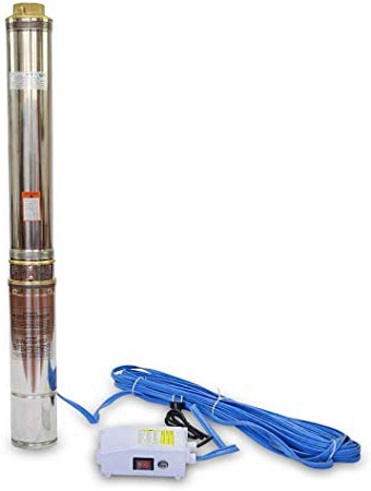 Bomba De Agua Sumergible Para Pozo Profundo, 1100W, 6m3/h, Acero Inoxidable, Profundidad Máxima 117m, Cable Eléctrico 20m, 2850RPM, IP68, Bomba Eléctrica 1,5", 2 Impulsores De Latón