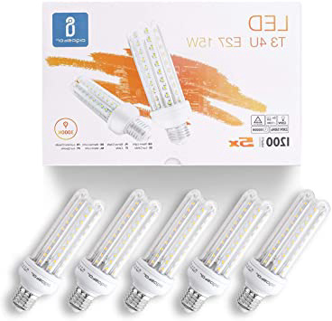 Aigostar - 15W Bombilla LED B5 T3 4U, Lámpara E27, Luz Cálida 3000K, Ángulo 360°, 1200 lúmenes, no regulable -Caja de 5 unidades