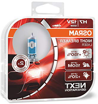 Osram 1 halógena para vehículo, 55 W, 12 V, 150%, 20% de luz más blanca, Duo Box (2 lámparas), Set de 2
