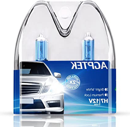 AGPTEK 2x H7 Bombilla Para Faros Delanteros 12V 55W, Super Blanco Lámpara Halógena 6000K, Blanco Frío