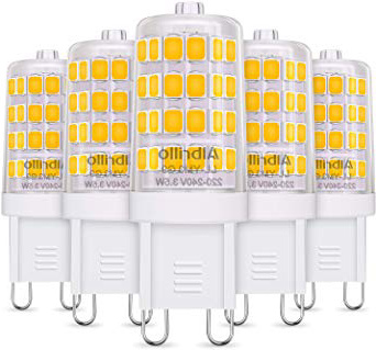 Albrillo Bombillas LED G9 de 3.5W, 40 W Bombilla Halógena Equivalente, Blanco Cálido 3000K, 400LM, Sin Parpadeos, 360° Ángulo de Haz Omni Directional, No Regulable, Pack de 5 Unidades