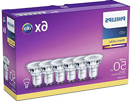 Philips GU10 LED - Bombillas Cristal, 4.6 W Equivalentes a 50 W en Incandescencia, 355 Lúmenes, Luz Blanca Cálida, pack de 6