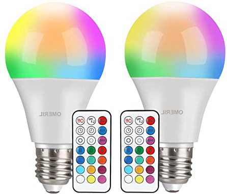 Bombilla LED Colores (2 Pack), OMERIL RGBW Bombilla LED E27 10W con Control Remoto, Función de Temporización y Memoria, 12 RGB Colores, Luz Ambiente Regulable para Hogar, Decoración, Bar, Fiesta, KTV